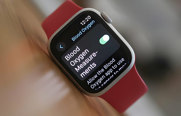 This illustration photo shows an Apple Watch 9 displaying the blood-oxygen level detection settings, in Los Angeles on December 26, 2023. Apple said on December 26 it will appeal a US import ban on its latest smartwatch models after the Biden administration opted to not veto a ruling on patent infringements. The United States International Trade Commission (ITC) decided in October to ban the Apple Watch models over a patented technology for detecting blood-oxygen levels. (Photo by Chris DELMAS / AFP) (Photo by CHRIS DELMAS/AFP via Getty Images)